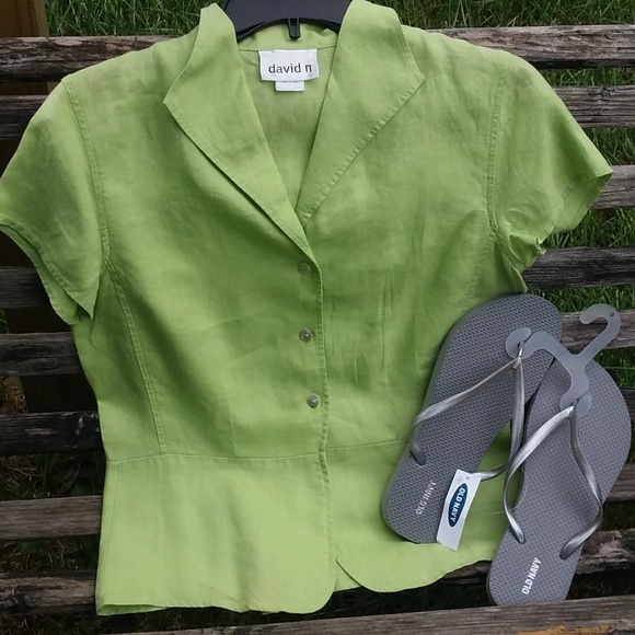 Lime Green David n Linen Shirt - Picture 4 of 4